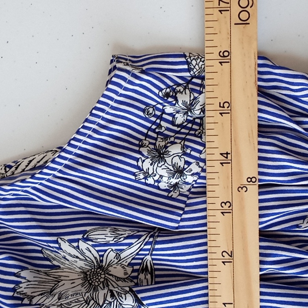 A Hint of Blush Blue White Floral Stripe Mini Dress Size M - Picture 12 of 14